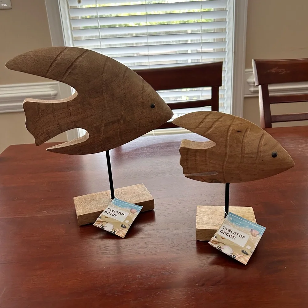 NEW Medium 7.5” Brown Wooden Fish Outdoor Patio Home Tabletop Decor